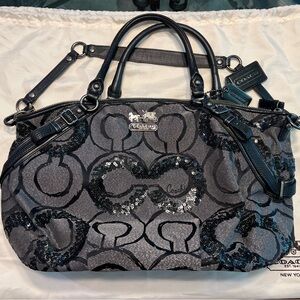 Coach Black and Gray Shoulder Bag with Signature Pattern